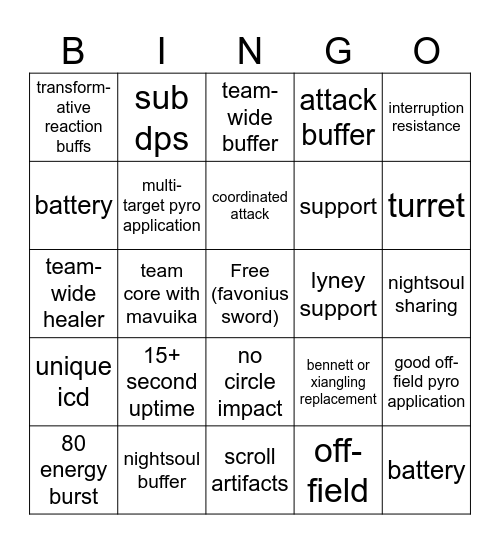 pyro traveler bingo Card