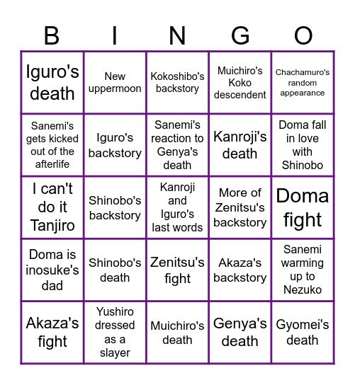 Infinity castle arc Bingo Card