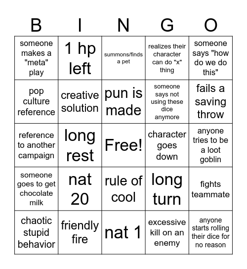 Untitled Bingo Card
