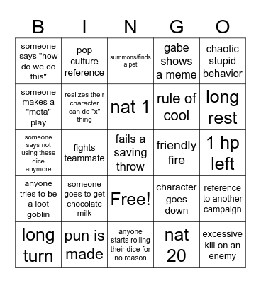 Super Awesome Exciting DnD Bingoooooooooo Bingo Card