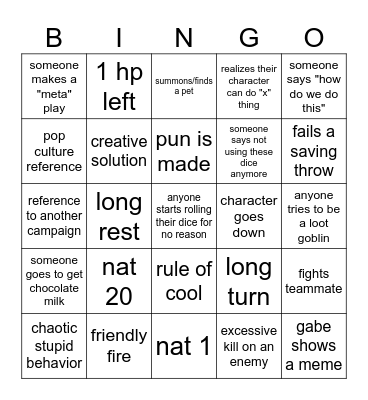 Super Awesome Exciting DnD Bingoooooooooo Bingo Card