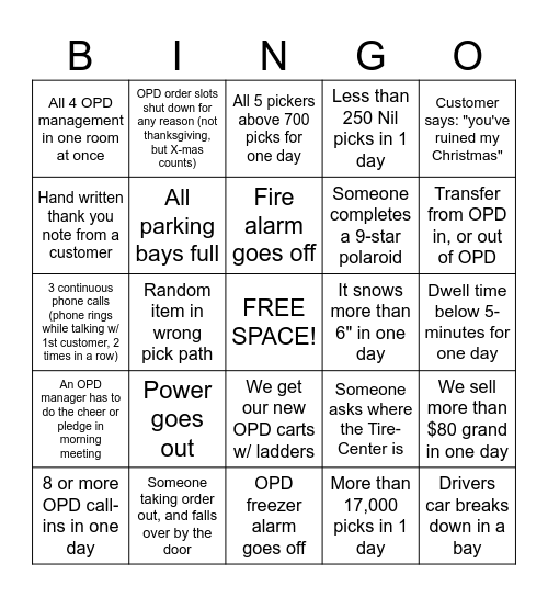 OPD BINGO 11/16/24-1/2/25 Bingo Card