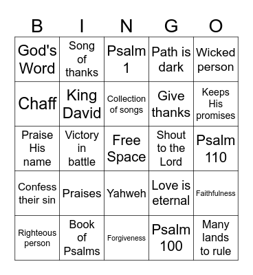 The Psalms 100 Bingo Card