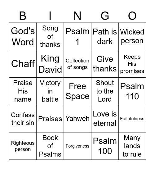 The Psalms 100 Bingo Card