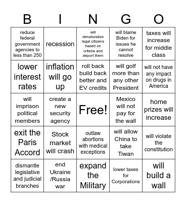 Trump Bingo 2025 - 2028 Bingo Card