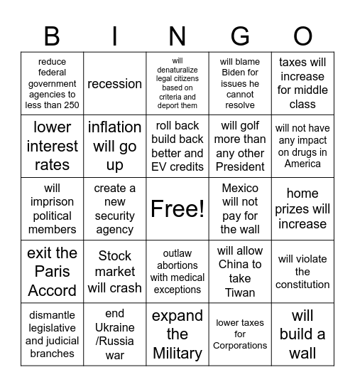 Trump Bingo 2025 - 2028 Bingo Card