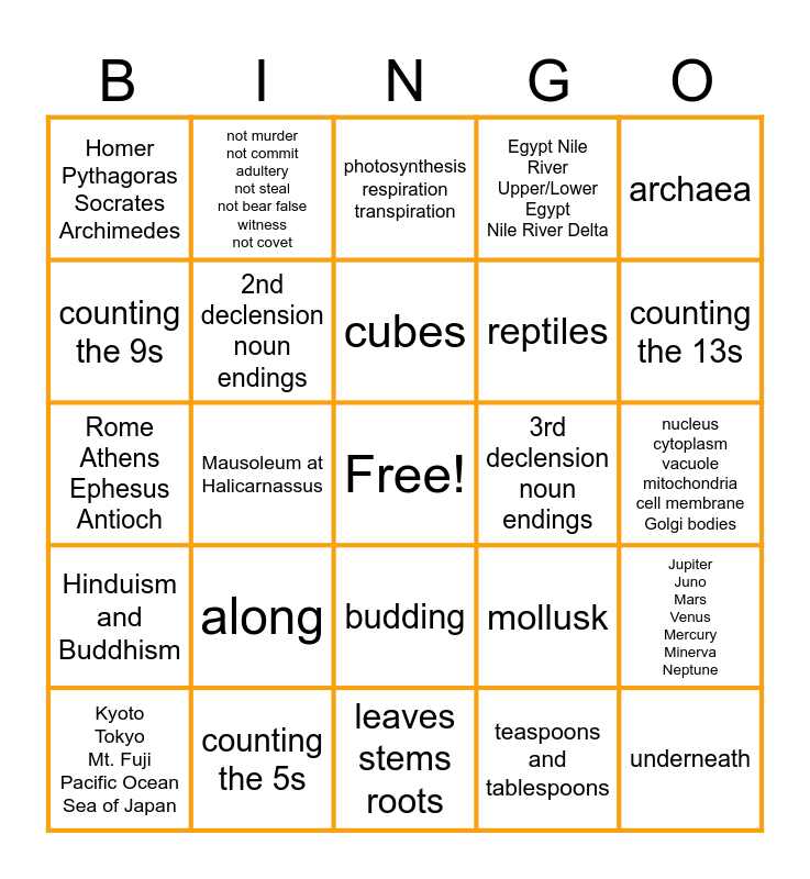Cycle 1 foundations Bingo Card