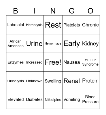 HELLP Syndrome Bingo Card