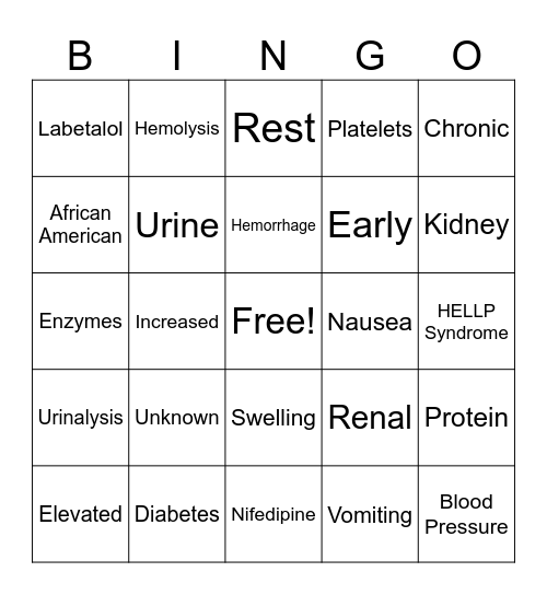 HELLP Syndrome Bingo Card