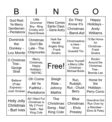Christmas Music Bingo Card