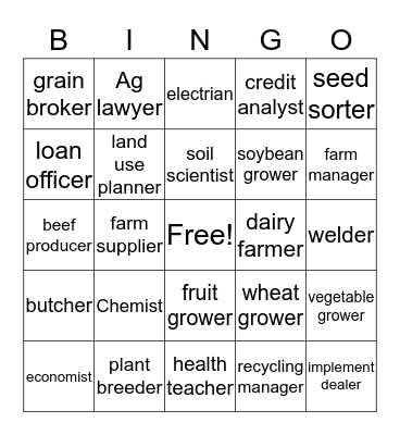 Agriculture Careers  Bingo Card