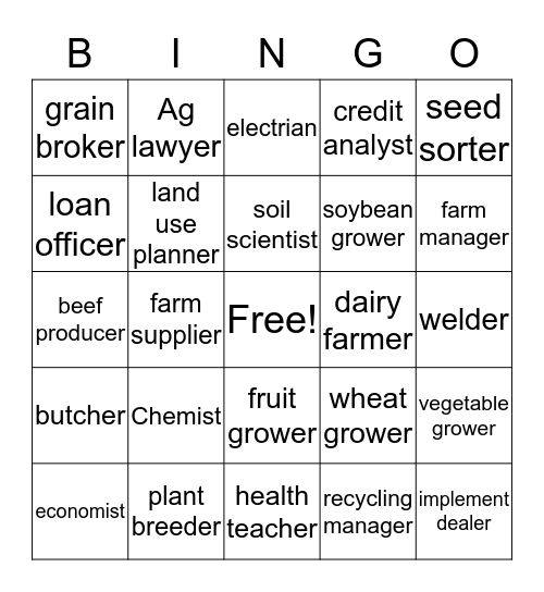 Agriculture Careers  Bingo Card