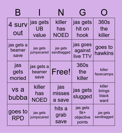 DBD SURVIVOR BINGO Card