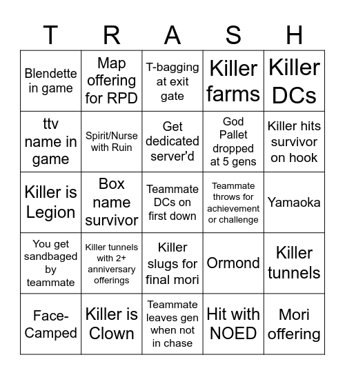 Ultimate DBD Bingo Card