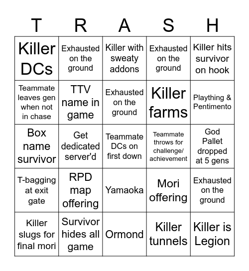 Ultimate DBD Bingo Card