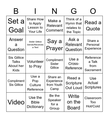 Sunday School Bingo Card