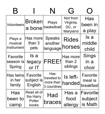 Foxcroft Revisit Bingo! Bingo Card