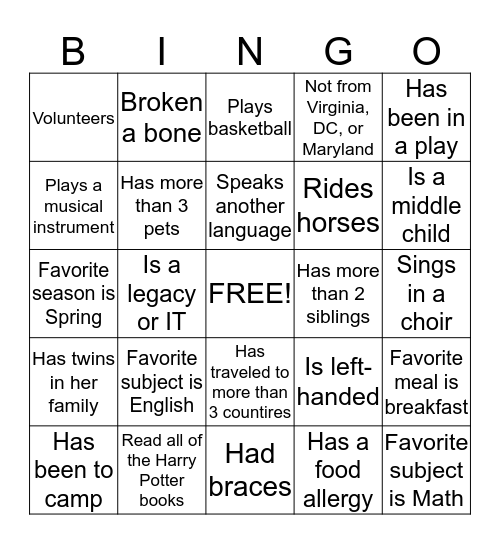 Foxcroft Revisit Bingo! Bingo Card