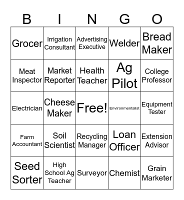 Ag careers Bingo Card