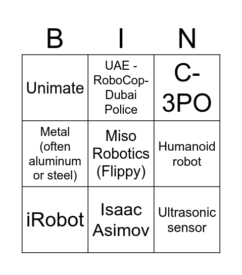 Robotics Bingo Card