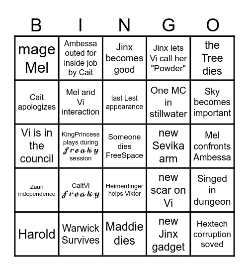 Arcane Season 2 Act 3 Bingo Card