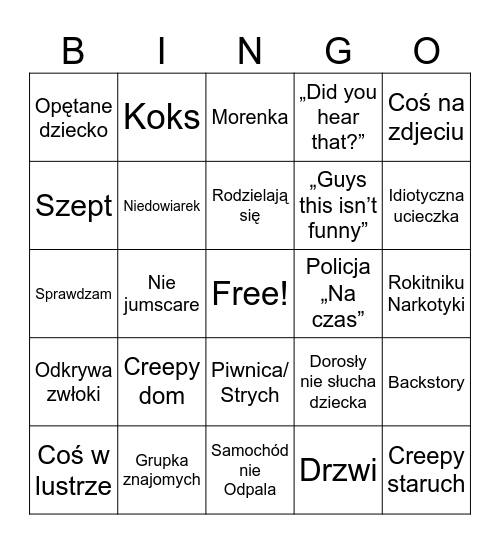 Horror Bingo Card