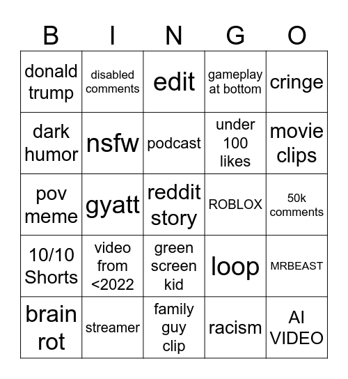 Untitled Bingo Card