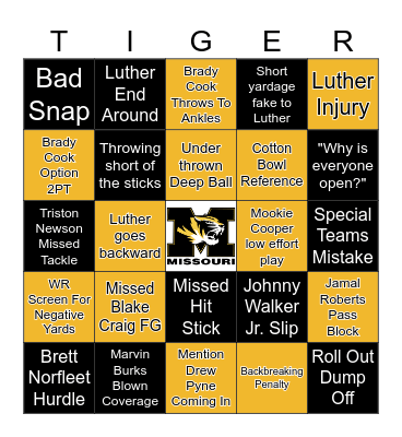 Mizzou Football Bingo - For TV Bingo Card