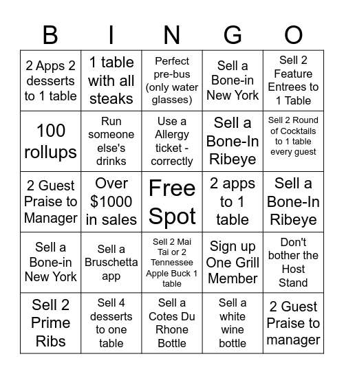 Server Bingo Card