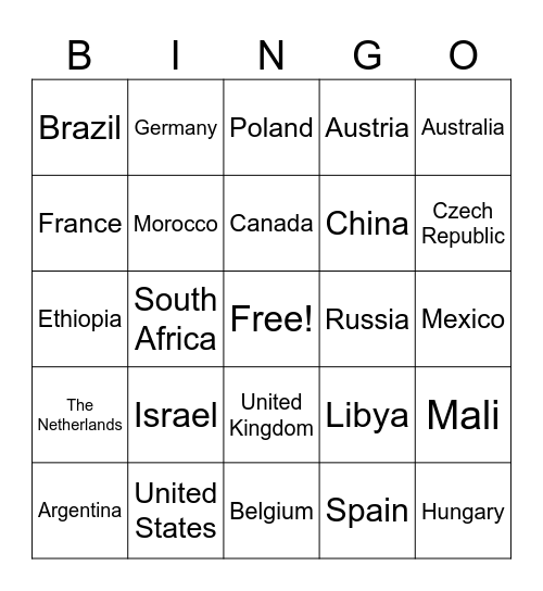 Jews Around the World Bingo Card