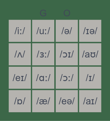 Vowel sounds Bingo Card
