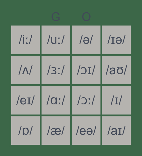 Vowel sounds Bingo Card