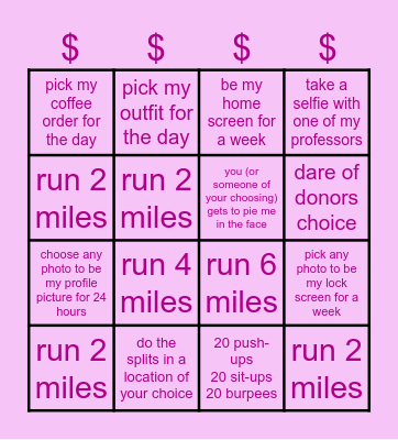 BELLA'S DANCE MARATHON BINGO Card