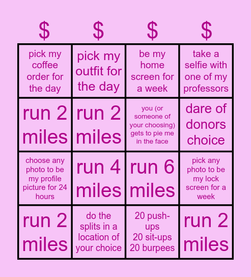 BELLA'S DANCE MARATHON BINGO Card