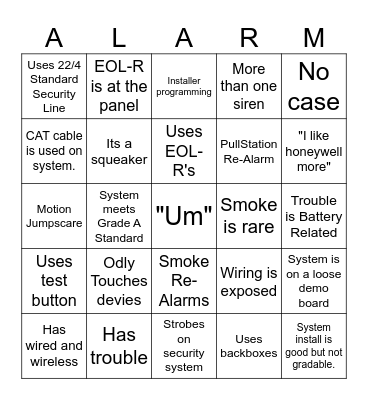 ALARM Bingo Card