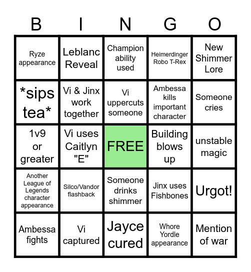 Arcane 2.2 Bingo Card