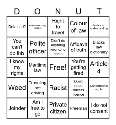 Sovereign citizen (donut operator) bingo Card