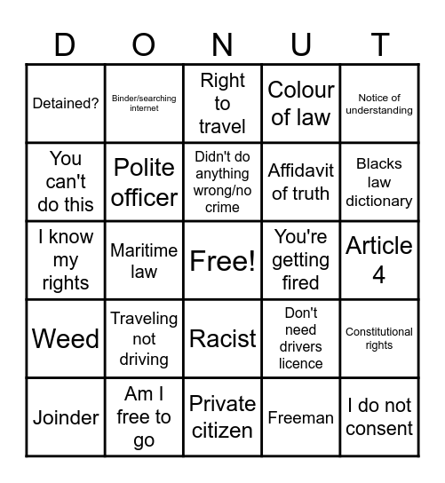 Sovereign citizen (donut operator) bingo Card