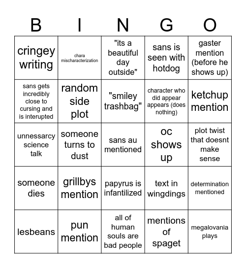 the thought bingo Card