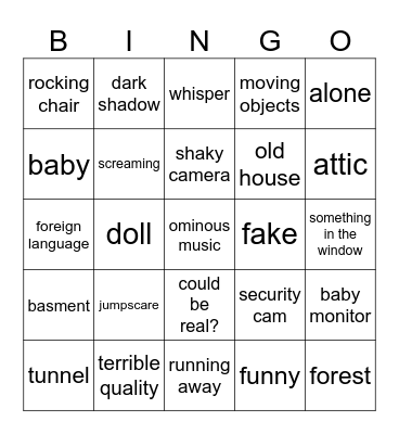 Scary video bingo Card
