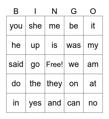 Sight Words! Bingo Card