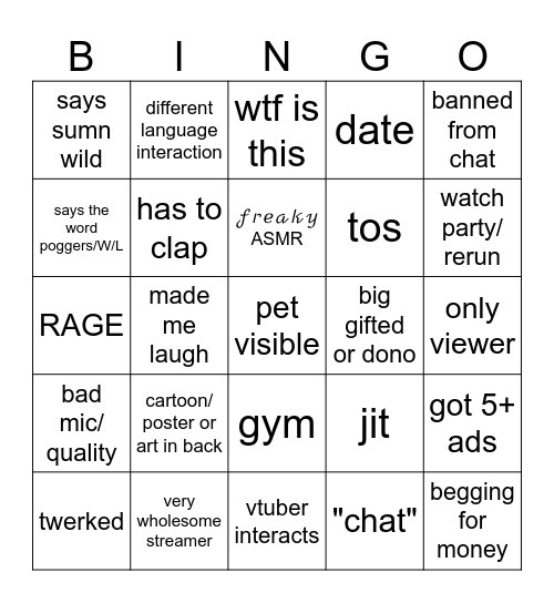 Twitch Bingo Card