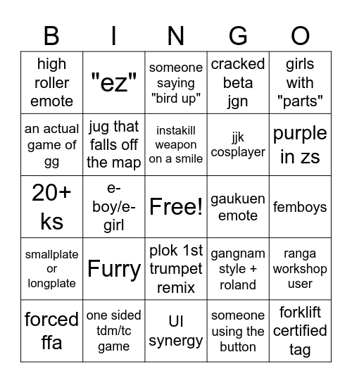 ITEM ASYLUM Bingo Card