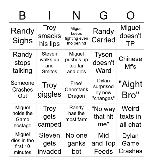 Spellcaster League Bingo Card