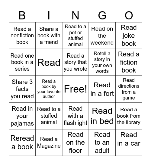 2nd Grade Reading Bingo Card