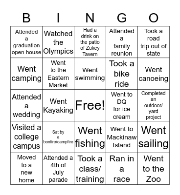 Summer Bingo Card