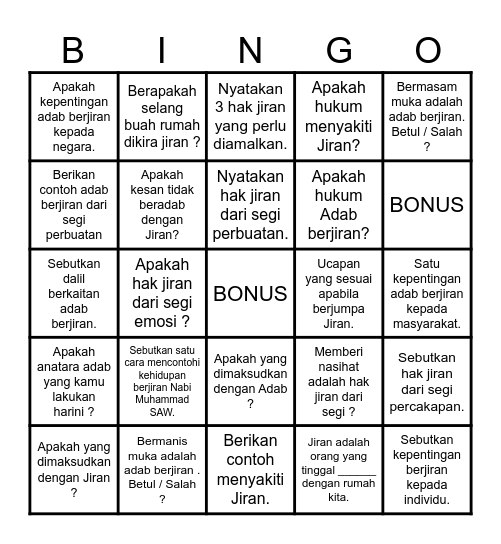 ADAB BERJIRAN Bingo Card