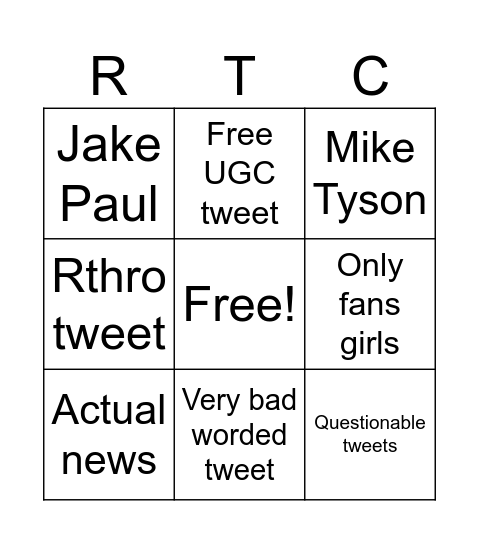 Twitter RTC Timeline Bingo Card