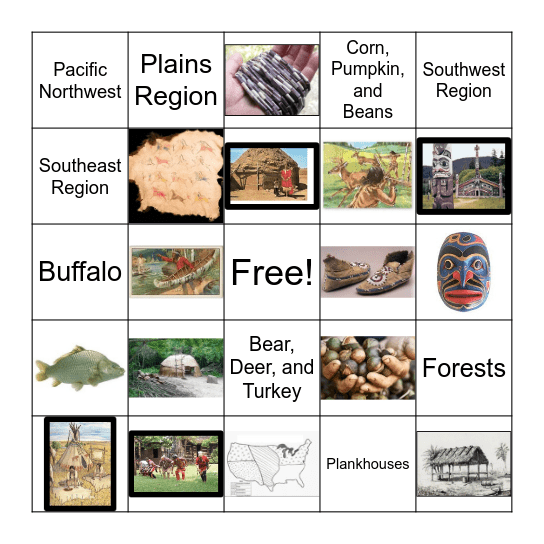 Native American Regions 2nd Grade Bingo Card