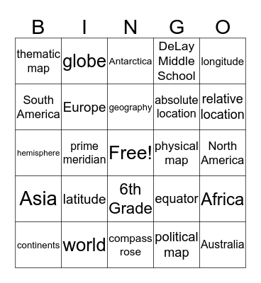 Unit 1A Vocabulary Bingo Card